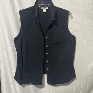 Notations 2x black sleeveless button down blouse shaped fit cotton spandex euc